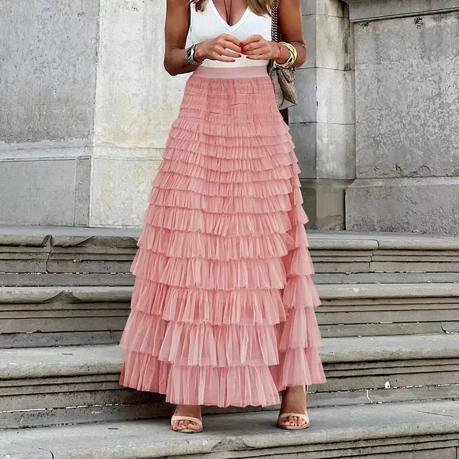 Women Skirts Y2K Cake Skirt a Line Tight High Waist Long Elegant Slim Fit Maxi Party Elegant Casual Temperament Summer 2024
